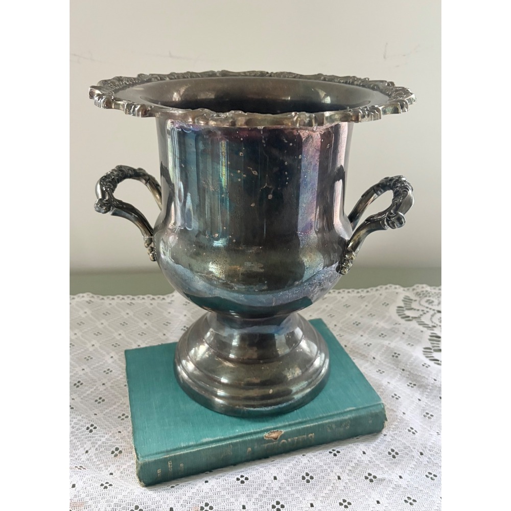 Vintage Oneida Silver Plate Champagne Bucket Wine Chiller Ornate Handles Patina